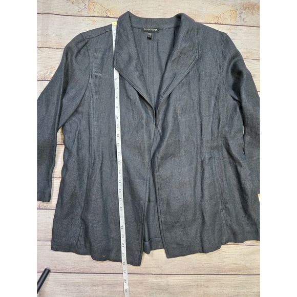 Eileen Fisher Linen Womens Black 3/4 Sleeve Pockets Open Front Blazer Size Small - Picture 5 of 10
